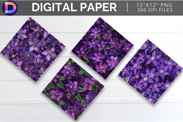 Purple Clematis Digital Paper example image 1