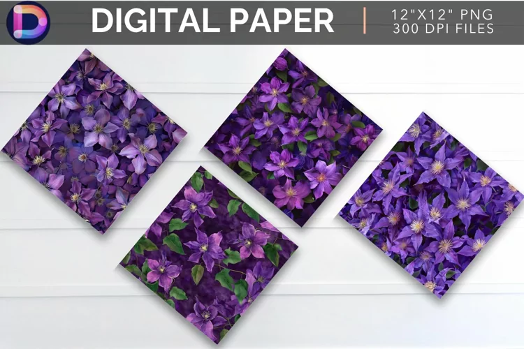 Purple Clematis Digital Paper