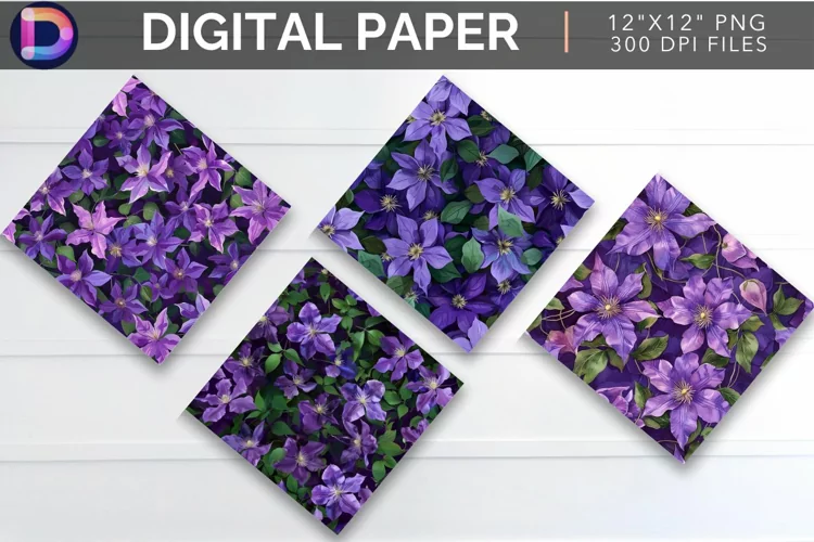 Purple Clematis Digital Paper