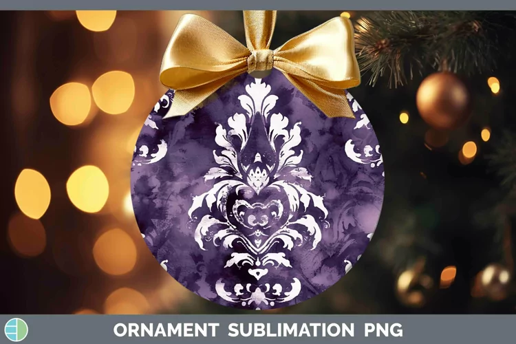 Purple Damask Ornament Sublimation Bauble Designs