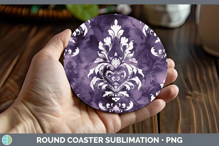 Purple Damask Round Coaster Sublimation Coaster Designs