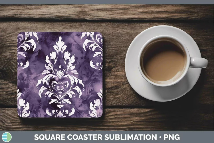Purple Damask Square Coaster Sublimation Coaster Designs