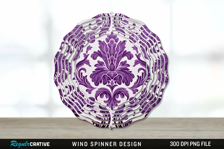 Purple Damask Wind Spinner Sublimation PNG Design