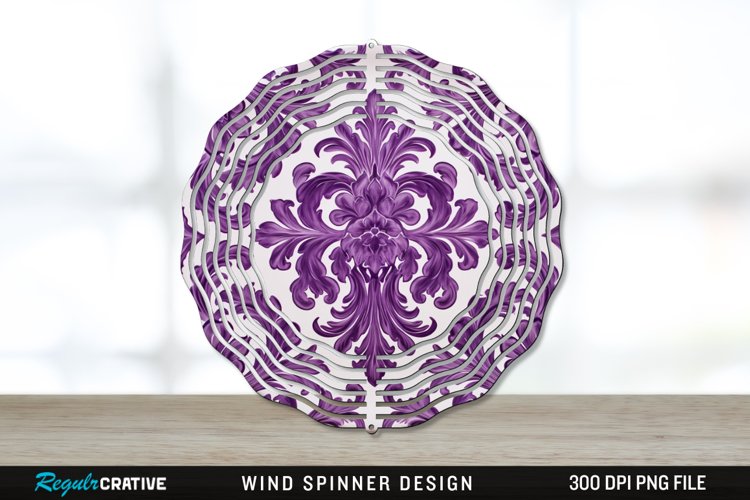 Purple Damask Wind Spinner Sublimation PNG Design example image 1