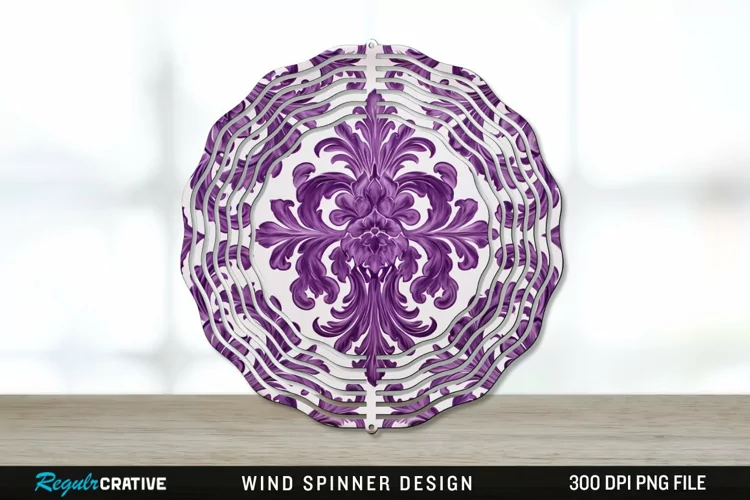 Purple Damask Wind Spinner Sublimation PNG Design