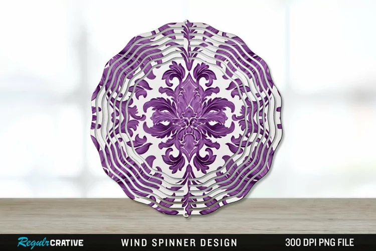 Purple Damask Wind Spinner Sublimation PNG Design