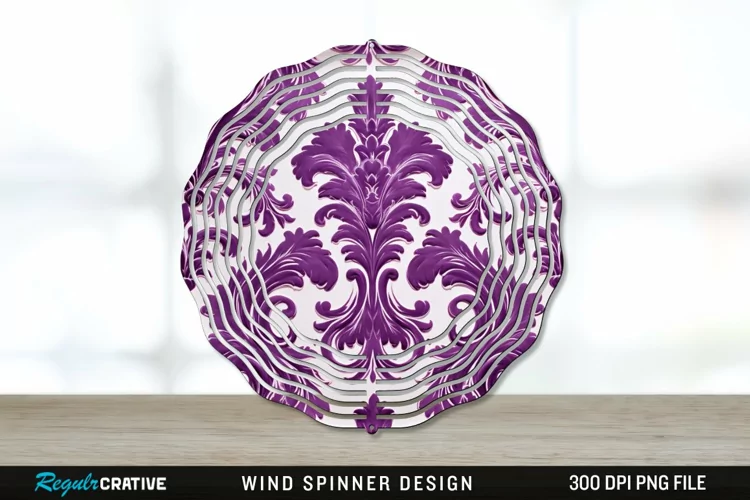Purple Damask Wind Spinner Sublimation PNG Design