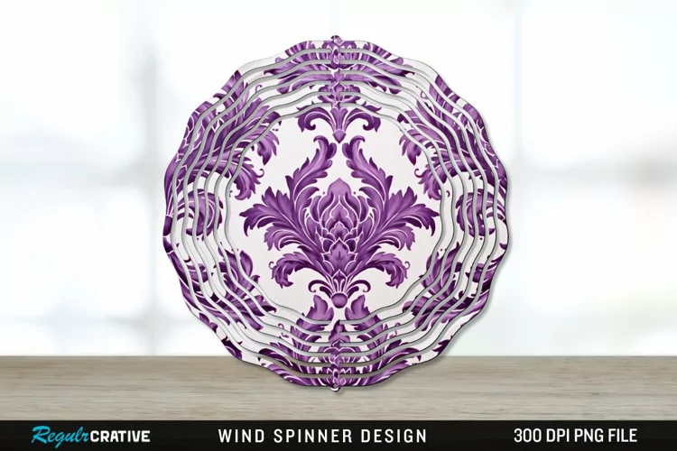 Purple Damask Wind Spinner Sublimation PNG Design