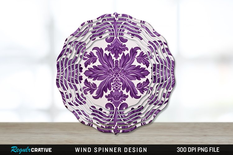 Purple Damask Wind Spinner Sublimation PNG Design example image 1