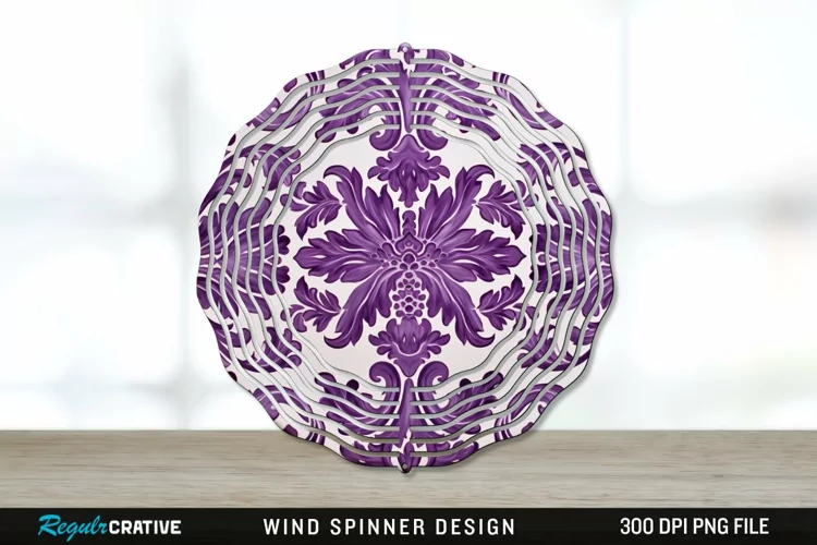 Purple Damask Wind Spinner Sublimation PNG Design