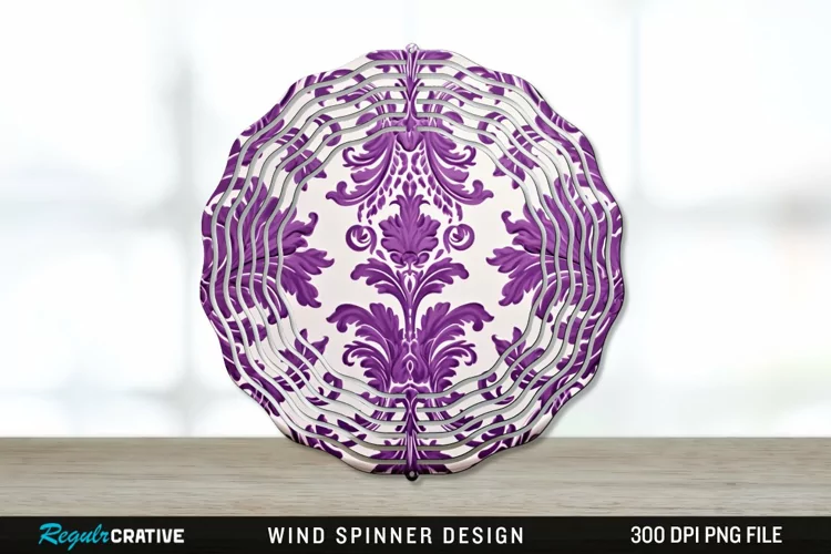Purple Damask Wind Spinner Sublimation PNG Design