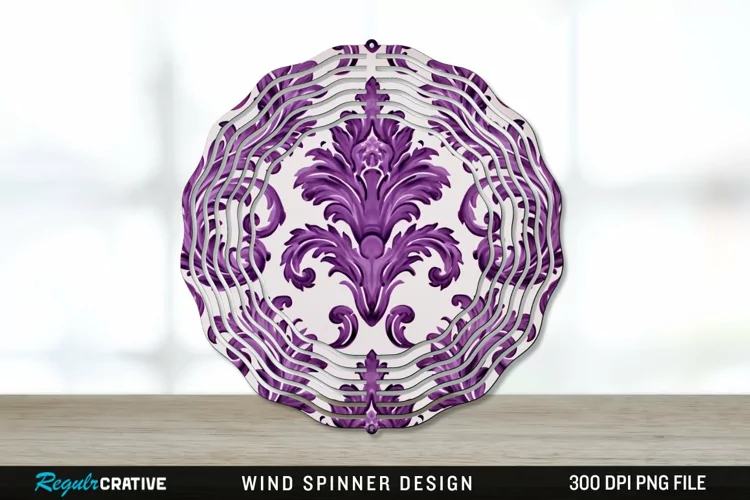 Purple Damask Wind Spinner Sublimation PNG Design