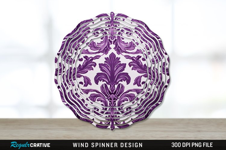 Purple Damask Wind Spinner Sublimation PNG Design example image 1