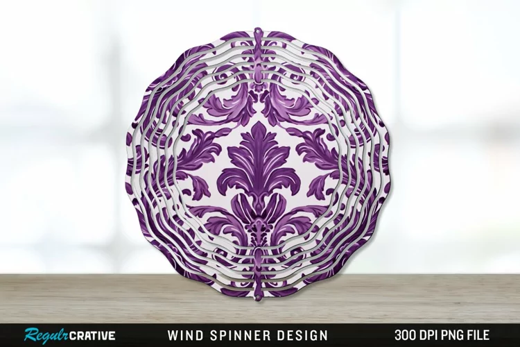 Purple Damask Wind Spinner Sublimation PNG Design