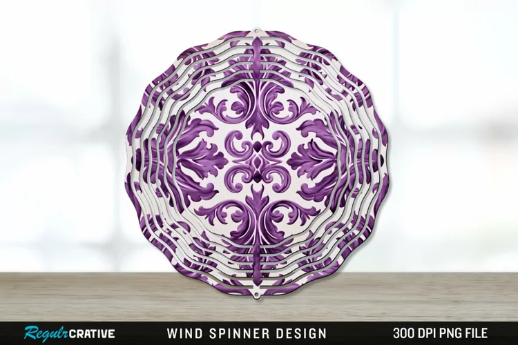 Purple Damask Wind Spinner Sublimation PNG Design