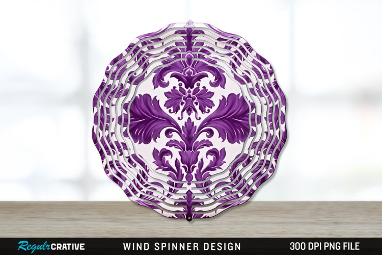 Purple Damask Wind Spinner Sublimation PNG Design example image 1