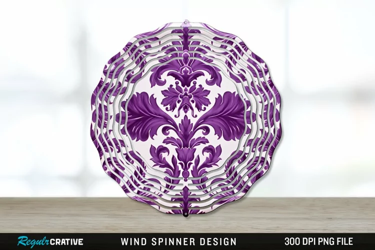 Purple Damask Wind Spinner Sublimation PNG Design