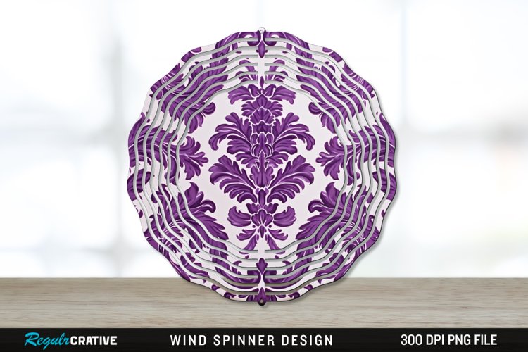 Purple Damask Wind Spinner Sublimation PNG Design example image 1