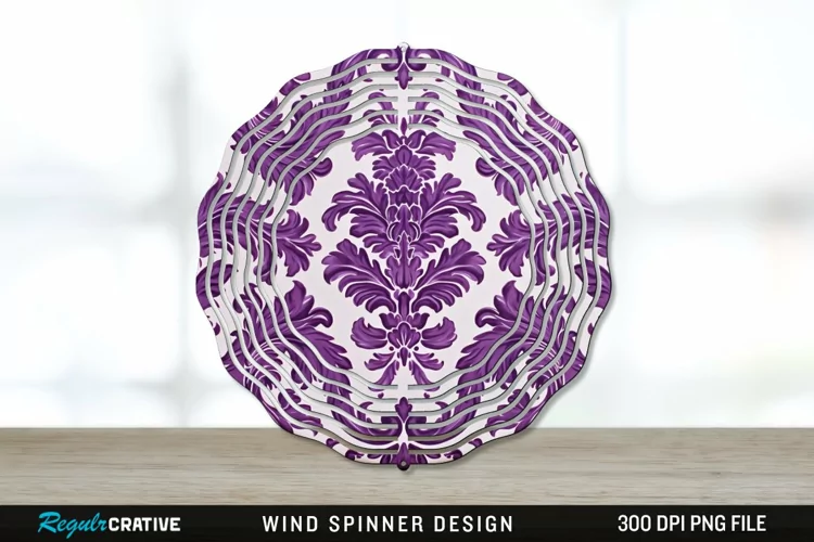 Purple Damask Wind Spinner Sublimation PNG Design