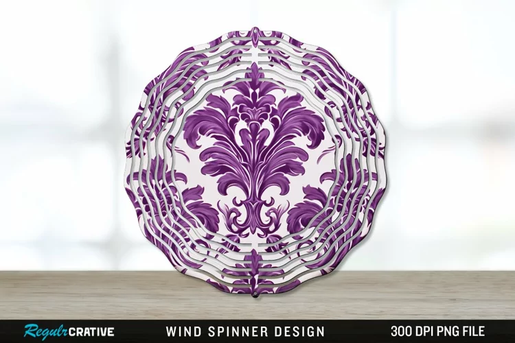 Purple Damask Wind Spinner Sublimation PNG Design