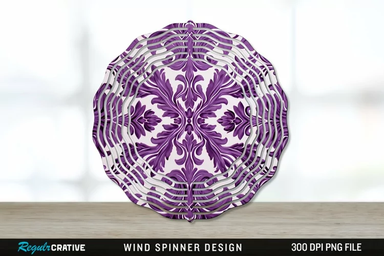 Purple Damask Wind Spinner Sublimation PNG Design