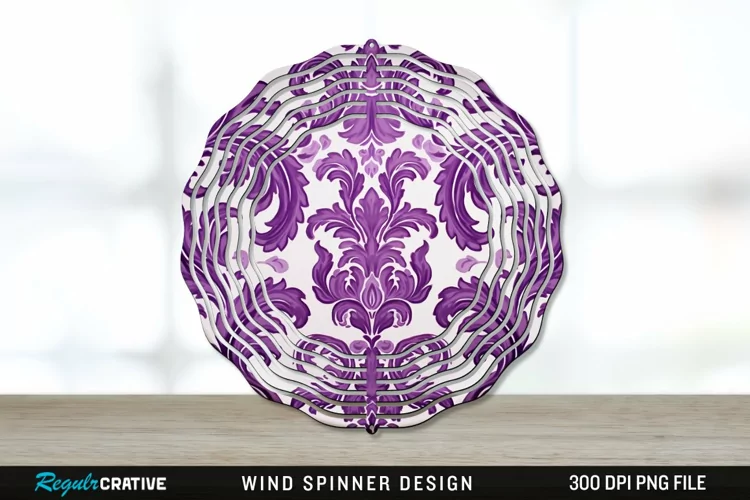 Purple Damask Wind Spinner Sublimation PNG Design