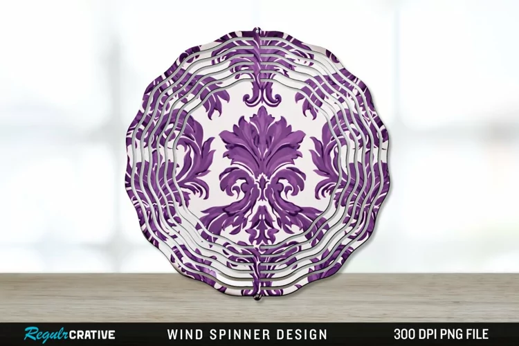 Purple Damask Wind Spinner Sublimation PNG Design