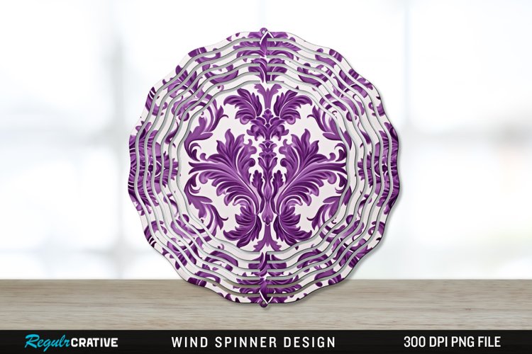 Purple Damask Wind Spinner Sublimation PNG Design example image 1