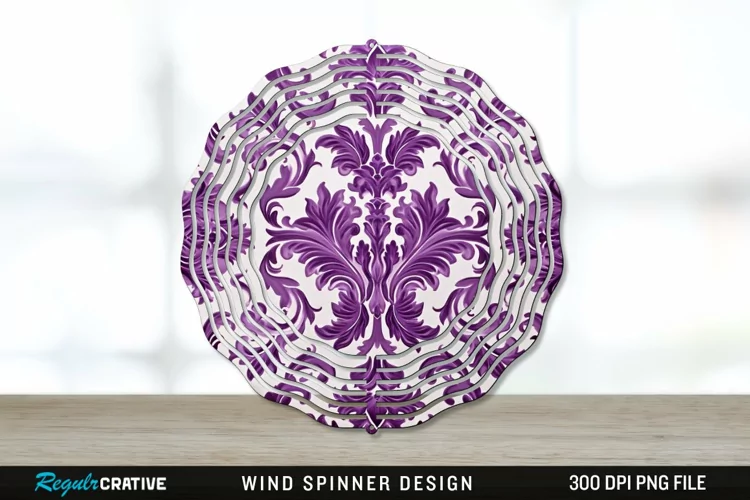 Purple Damask Wind Spinner Sublimation PNG Design