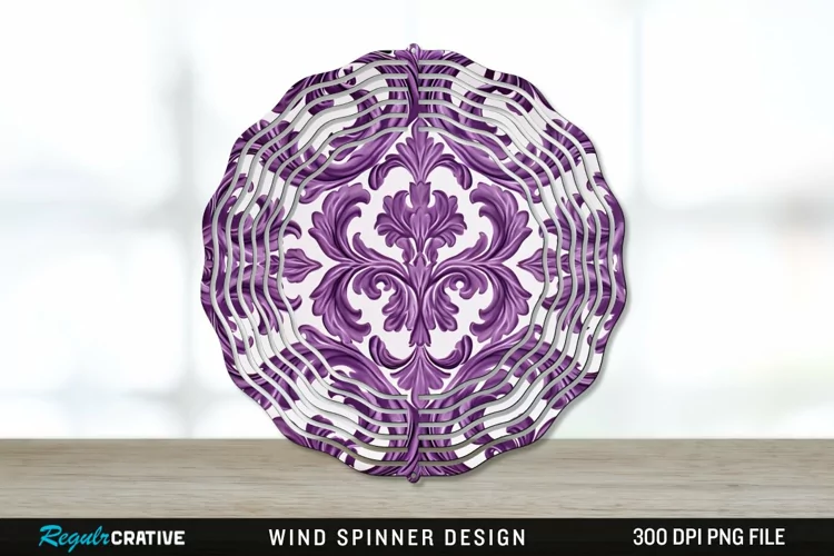 Purple Damask Wind Spinner Sublimation PNG Design