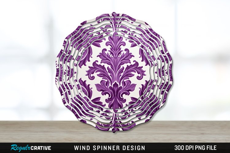 Purple Damask Wind Spinner Sublimation PNG Design example image 1