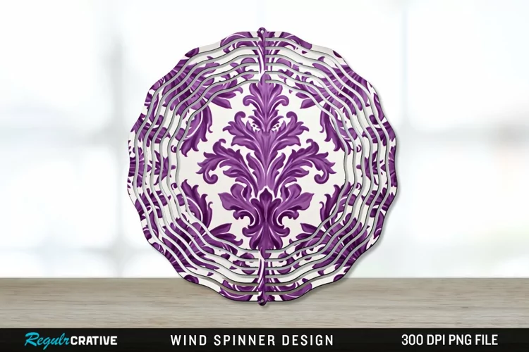 Purple Damask Wind Spinner Sublimation PNG Design