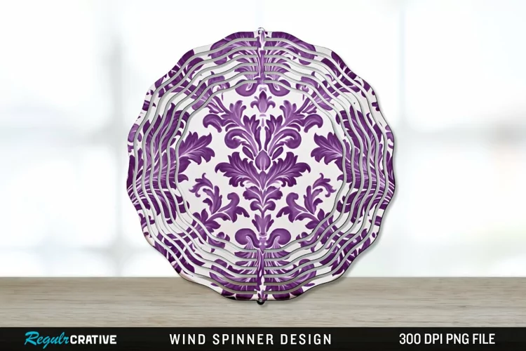 Purple Damask Wind Spinner Sublimation PNG Design