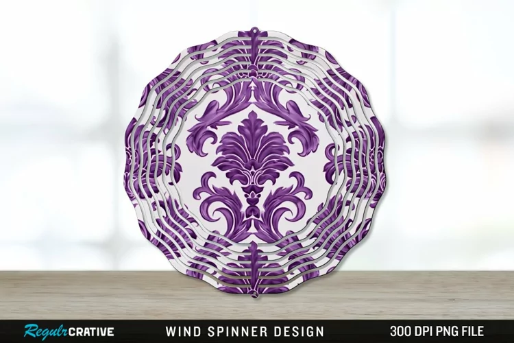 Purple Damask Wind Spinner Sublimation PNG Design
