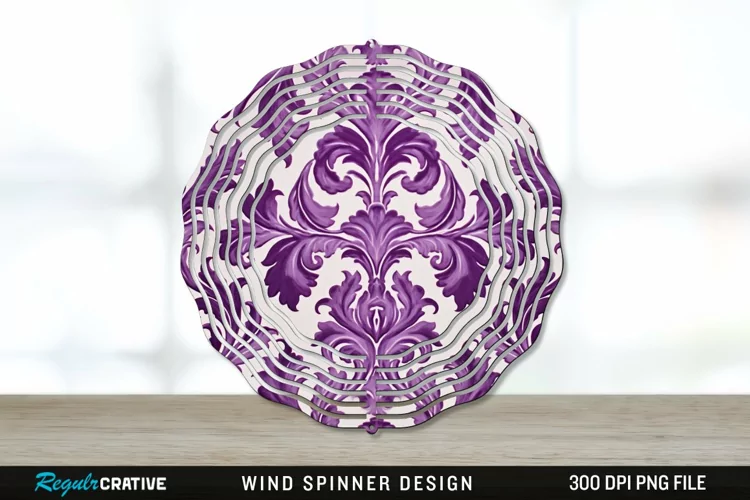 Purple Damask Wind Spinner Sublimation PNG Design