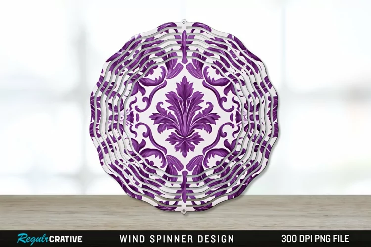 Purple Damask Wind Spinner Sublimation PNG Design