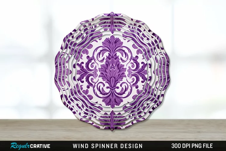 Purple Damask Wind Spinner Sublimation PNG Design