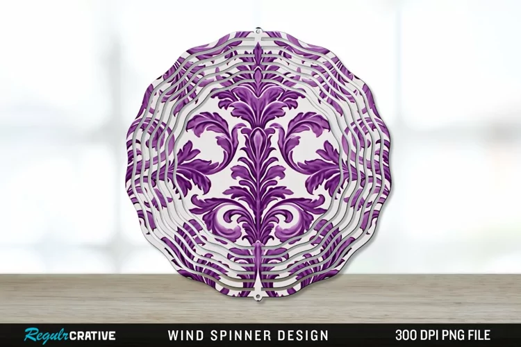 Purple Damask Wind Spinner Sublimation PNG Design