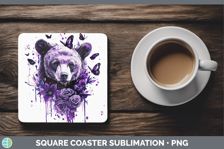 Purple Drips Bear Square Coaster Sublimation Coaster Designs