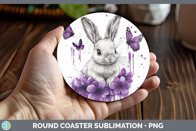 Purple Drips Bunny Round Coaster Sublimation Coaster Designs