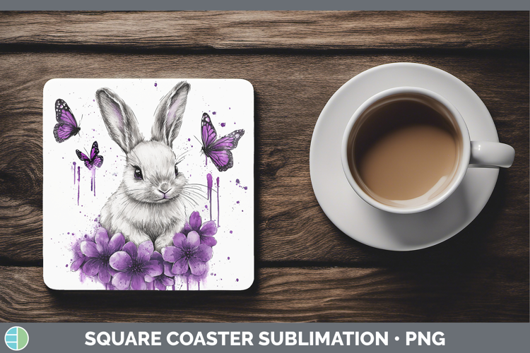 Purple Drips Bunny Square Coaster Sublimation Coaster Design