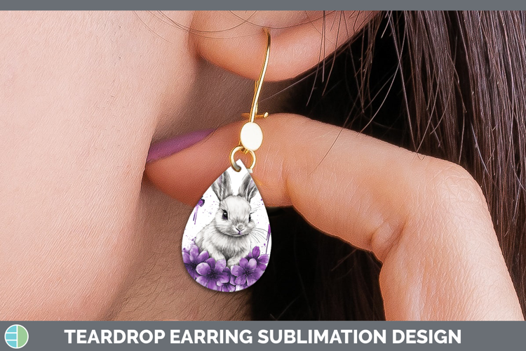 Purple Drips Bunny Teardrop Earrings Sublimation Earrings De