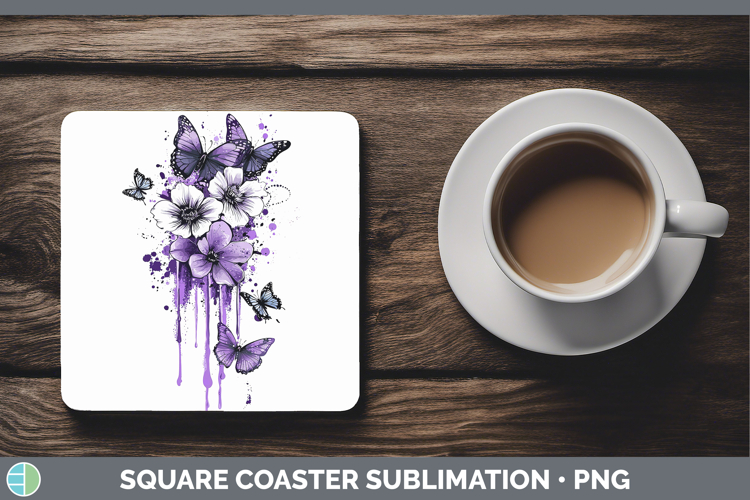 Purple Drips Butterfly Square Coaster Sublimation Coaster De