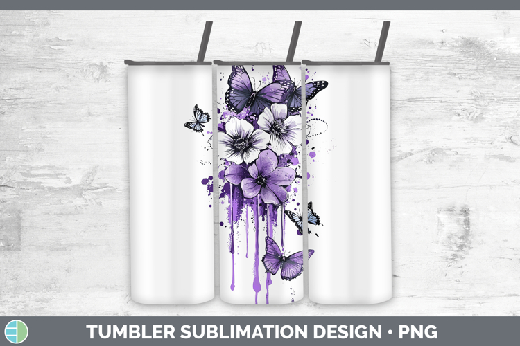 Purple Drips Butterfly Tumbler Sublimation 20 oz Skinny Tumb