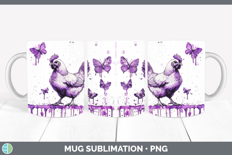 Purple Drips Chicken Mug Wrap Sublimation Coffee Cup Designs