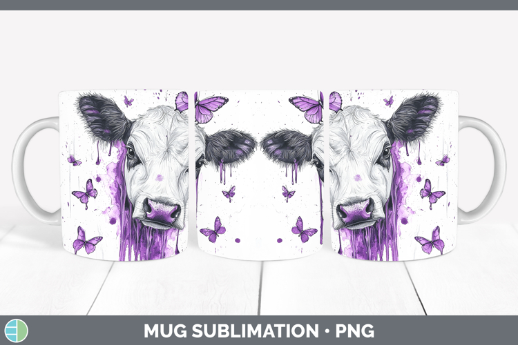Purple Drips Cow Mug Wrap Sublimation Coffee Cup Designs