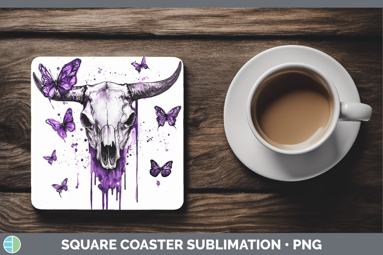 Purple Drips Cow Skull Square Coaster Sublimation Coaster De