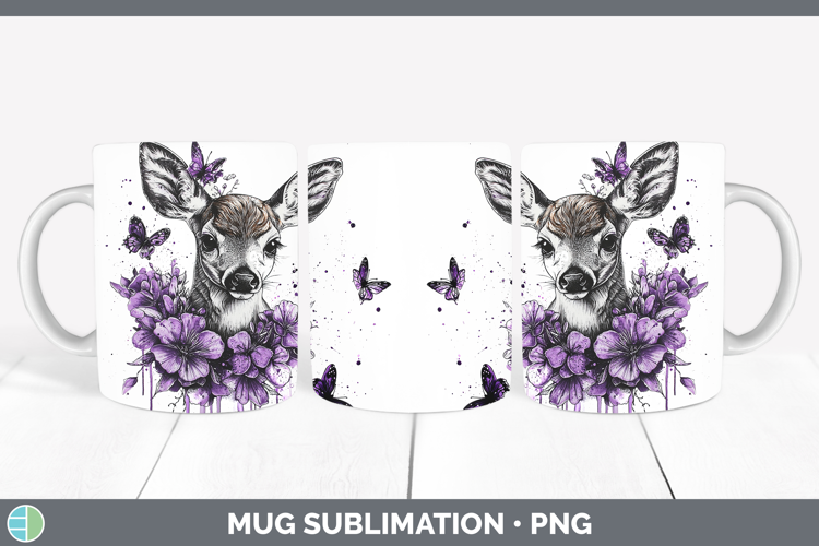 Purple Drips Deer Mug Wrap Sublimation Coffee Cup Designs