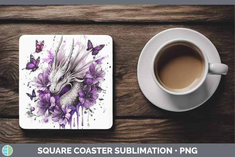 Purple Drips Dragon Square Coaster Sublimation Coaster Desig