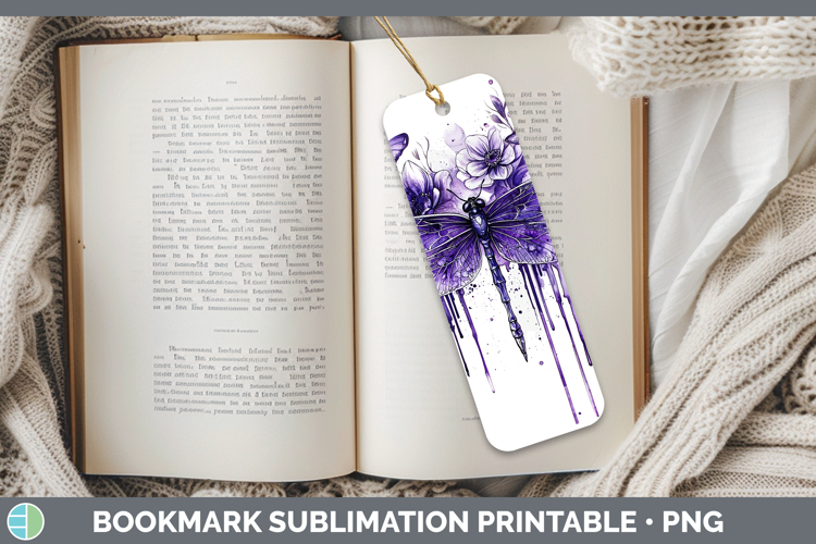 Purple Drips Dragonfly Bookmark Sublimation Printable Design